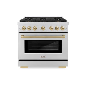 ZLINE Autograph 36" 5.2 cu. ft. Paramount Gas Range with 6 Burner DuoPro™ Cooktop and Convection Gas Oven in Stainless Steel and Champagne Bronze Accents, PSGRZ-36-CB