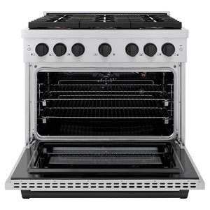 ZLINE Autograph 36" 5.2 cu. ft. Paramount Gas Range with 6 Burner DuoPro™ Cooktop and Convection Gas Oven in Stainless Steel and Matte Black Accents, PSGRZ-36-MB
