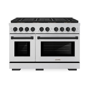 ZLINE Autograph 48" 6.7 cu. ft. Paramount Gas Range with 8 Burner DuoPro™ Cooktop and Dual Ovens in Stainless Steel and Matte Black Accents, PSGRZ-48-MB