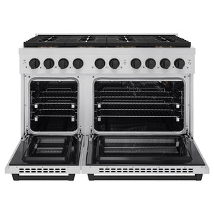 ZLINE Autograph 48" 6.7 cu. ft. Paramount Gas Range with 8 Burner DuoPro™ Cooktop and Dual Ovens in Stainless Steel and Matte Black Accents, PSGRZ-48-MB