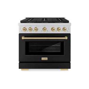 ZLINE Autograph 36" 5.2 cu. ft. Paramount Gas Range with 6 Burner DuoPro™ Cooktop and Convection Gas Oven with Black Matte Door and Champagne Bronze Accents, PSGRZ-BLM-36-CB
