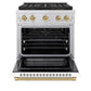 ZLINE Autograph Edition 30" 4.2 cu. ft. Paramount Gas Range with 4 Burner DuoPro™ Cooktop and Convection Gas Oven in Stainless Steel with White Matte Door and Champagne Bronze Accents, PSGRZ-WM-30-CB