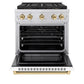 ZLINE Autograph Edition 30" 4.2 cu. ft. Paramount Gas Range with 4 Burner DuoPro™ Cooktop and Convection Gas Oven in Stainless Steel with White Matte Door and Polished Gold Accents, PSGRZ-WM-30-G