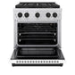 ZLINE Autograph Edition 30" 4.2 cu. ft. Paramount Gas Range with 4 Burner DuoPro™ Cooktop and Convection Gas Oven in Stainless Steel with White Matte Door and Matte Black Accents, PSGRZ-WM-30-MB