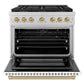 ZLINE Autograph 36" 5.2 cu. ft. Paramount Gas Range with 6 Burner DuoPro™ Cooktop and Convection Gas Oven with White Matte Door and Champagne Bronze Accents, PSGRZ-WM-36-CB