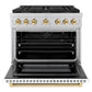 ZLINE Autograph 36" 5.2 cu. ft. Paramount Gas Range with 6 Burner DuoPro™ Cooktop and Convection Gas Oven with White Matte Door and Polished Gold Accents, PSGRZ-WM-36-G