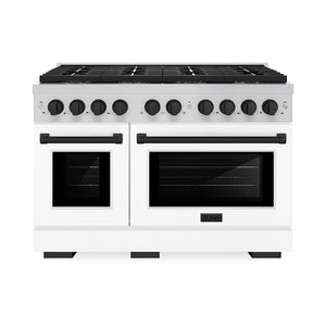 ZLINE Autograph 48" 6.7 cu. ft. Paramount Gas Range with 8 Burner DuoPro™ Cooktop and Dual Ovens with White Matte Doors and Matte Black Accents, PSGRZ-WM-48-MB
