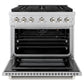 ZLINE Autograph 36" 5.2 cu. ft. Paramount Gas Range with 6 Burner DuoPro™ Cooktop and Convection Gas Oven in Stainless Steel with Polished Nickel Helix Handle and Accents, PSGRZ-36-KPN