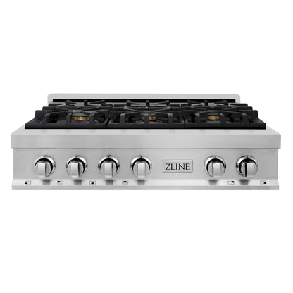 ZLINE 36 in. Rangetop with 6 Gas Brass Burners, RT-BR-36