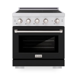 ZLINE 30" 4.2 cu. ft. Paramount Induction Range with 4 Element Cooktop and Electric Convection Oven in Stainless Steel with Black Matte Door, SINR-BLM-30