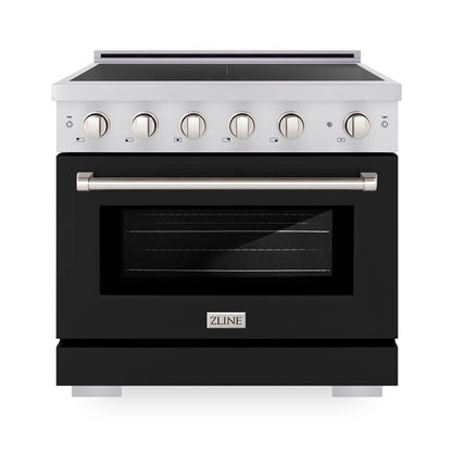 ZLINE 36" 5.2 cu. ft. Paramount Induction Range with 5 Element Cooktop and Electric Convection Oven in Stainless Steel with Black Matte Door, SINR-BLM-36