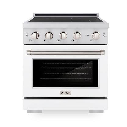 ZLINE 30" 4.2 cu. ft. Paramount Induction Range with 4 Element Cooktop and Electric Convection Oven in Stainless Steel with White Matte Door, SINR-WM-30