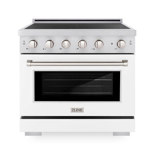ZLINE 36" 5.2 cu. ft. Paramount Induction Range with 5 Element Cooktop and Electric Convection Oven in Stainless Steel with White Matte Door, SINR-WM-36