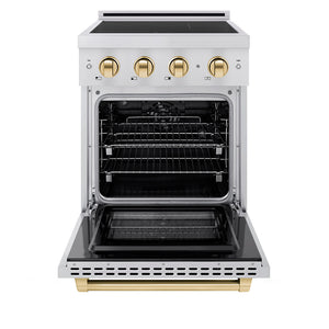 ZLINE Autograph Edition 24" 3.2 cu. ft. Paramount Induction Range with 3 Element Cooktop and Electric Convection Oven in Stainless Steel with Polished Gold Accents, SINRZ-24-G