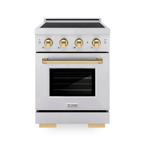 ZLINE Autograph Edition 24" 3.2 cu. ft. Paramount Induction Range with 3 Element Cooktop and Electric Convection Oven in Stainless Steel with Polished Gold Accents, SINRZ-24-G