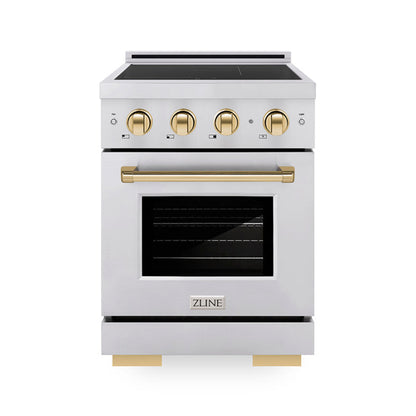 ZLINE Autograph Edition 24" 3.2 cu. ft. Paramount Induction Range with 3 Element Cooktop and Electric Convection Oven in Stainless Steel with Polished Gold Accents, SINRZ-24-G