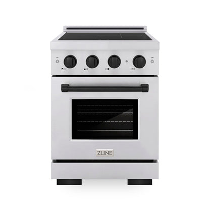 ZLINE Autograph Edition 24" 3.2 cu. ft. Paramount Induction Range with 3 Element Cooktop and Electric Convection Oven in Stainless Steel with Matte Black Accents, SINRZ-24-MB