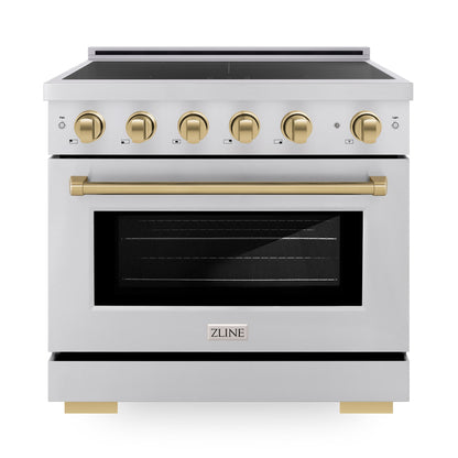 ZLINE 36" 5.2 cu. ft. Paramount Induction Range with 5 Element Cooktop and Electric Oven in Stainless Steel with Champagne Bronze Accents, SINRZ-36-CB