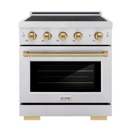 ZLINE Autograph 30" 4.2 cu. ft. Induction Range with 4 Element Cooktop and Electric Oven in Stainless Steel and Champagne Bronze Accents, SINRZ-30-CB