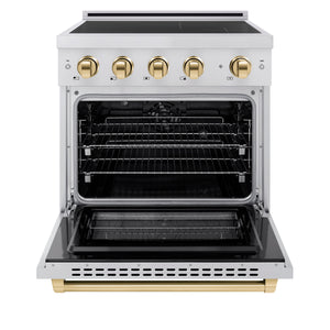 ZLINE Autograph 30" 4.2 cu. ft. Induction Range with 4 Element Cooktop and Electric Oven in Stainless Steel and Polished Gold Accents, SINRZ-30-G