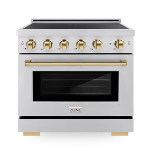 ZLINE 36" 5.2 cu. ft. Paramount Induction Range with 5 Element Cooktop and Electric Oven in Stainless Steel with Gold Accents, SINRZ-36-G