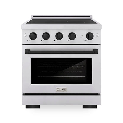 ZLINE Autograph Edition 30" 4.2 cu. ft. Paramount Induction Range with 4 Element Cooktop and Electric Convection Oven in Stainless Steel with Matte Black Accents, SINRZ-30-MB