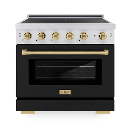 ZLINE Autograph Edition 36" 5.2 cu. ft. Paramount Induction Range with 5 Element Cooktop and Electric Convection Oven in Stainless Steel with Black Matte Door and Champagne Bronze Accents, SINRZ-BLM-36-CB