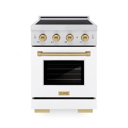 ZLINE Autograph Edition 24" 3.2 cu. ft. Paramount Induction Range with 3 Element Cooktop and Electric Convection Oven in Stainless Steel with White Matte Door and Champagne Bronze Accents, SINRZ-WM-24-CB