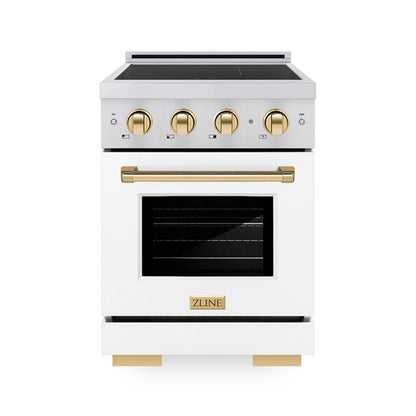 ZLINE Autograph Edition 24" 3.2 cu. ft. Paramount Induction Range with 3 Element Cooktop and Electric Convection Oven in Stainless Steel with White Matte Door and Polished Gold Accents, SINRZ-WM-24-G