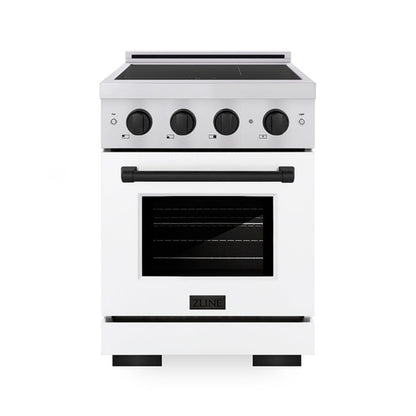 ZLINE Autograph Edition 24" 3.2 cu. ft. Paramount Induction Range with 3 Element Cooktop and Electric Convection Oven in Stainless Steel with White Matte Door and Matte Black Accents, SINRZ-WM-24-MB