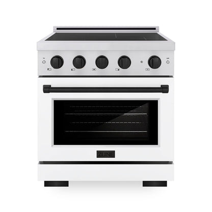 ZLINE Autograph Edition 30" 4.2 cu. ft. Paramount Induction Range with 4 Element Cooktop and Electric Convection Oven in Stainless Steel with White Matte Door and Matte Black Accents, SINRZ-WM-30-MB