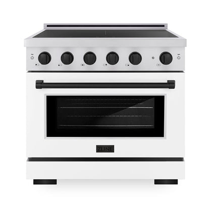 ZLINE Autograph Edition 36" 5.2 cu. ft. Paramount Induction Range with 5 Element Cooktop and Electric Convection Oven in Stainless Steel with White Matte Door and Matte Black Accents, SINRZ-WM-36-MB