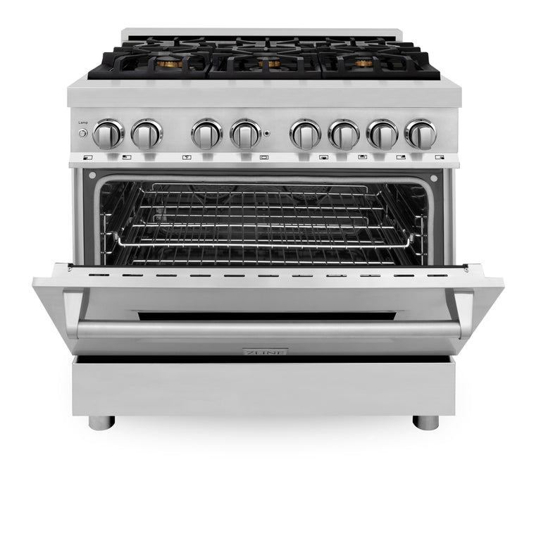 ZLINE 36 in. Professional Gas Burner/Electric Oven Stainless Steel Range with Brass Burners, RA-BR-36