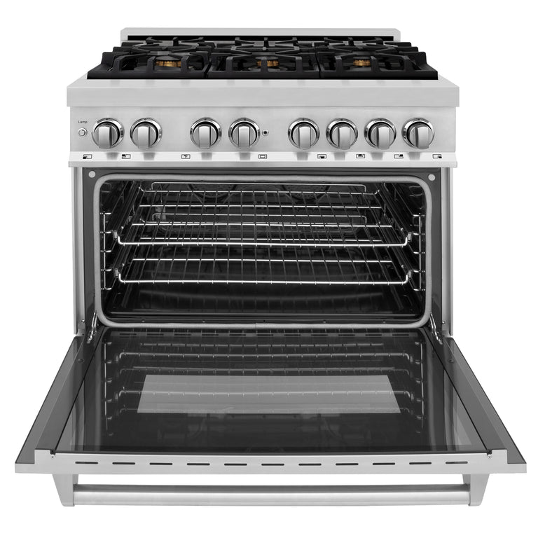 ZLINE 36 in. Professional Gas Burner/Electric Oven Stainless Steel Range with Brass Burners, RA-BR-36