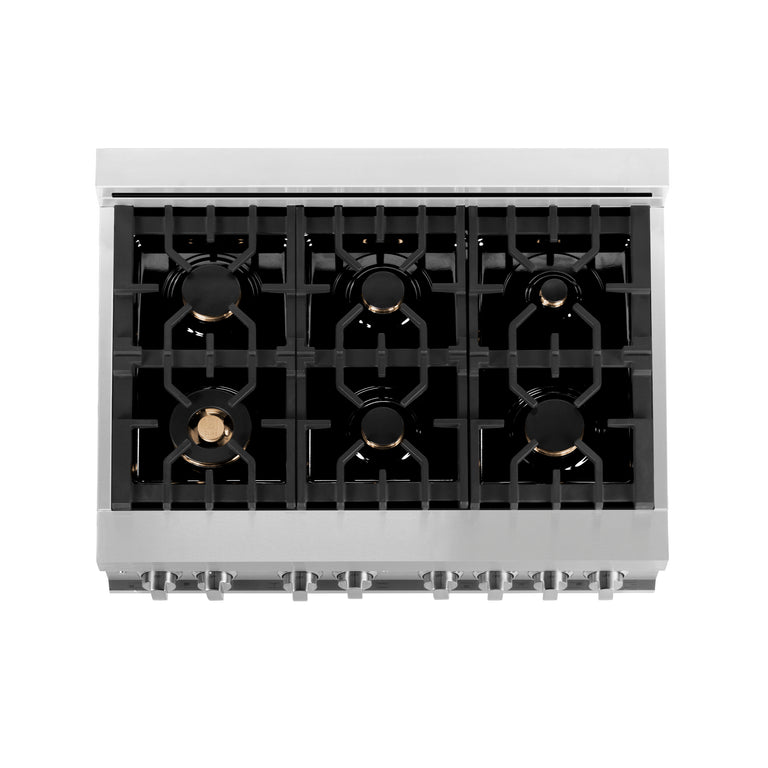ZLINE 36" 4.6 cu. ft. Gas Burner, Electric Oven with Griddle and Brass Burners in Stainless Steel, RA-BR-GR-36
