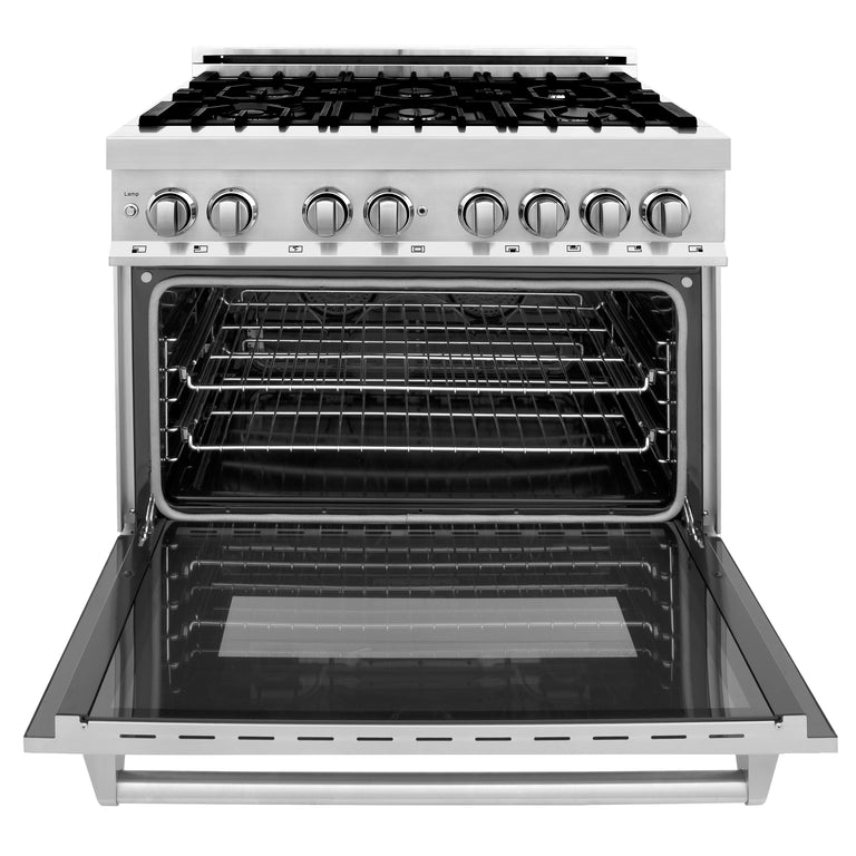 ZLINE 36" 4.6 cu. Ft. Gas Burner, Electric Oven with Griddle in Stainless Steel, RA-GR-36