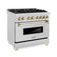 ZLINE Autograph Edition 36 In. Range, Gas Stove and Electric Oven in DuraSnow® Stainless Steel with Gold Accent, RASZ-SN-36-G