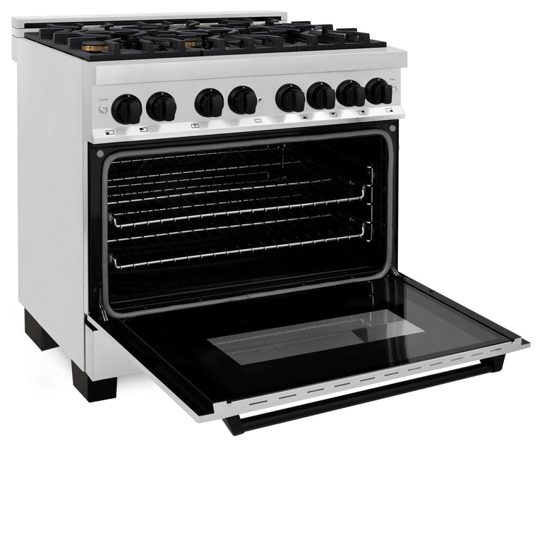 ZLINE Autograph Edition 36 in. 4.6 cu. ft. Dual Fuel Range with Gas Stove and Electric Oven in Stainless Steel with Matte Black Accents, RAZ-36-MB