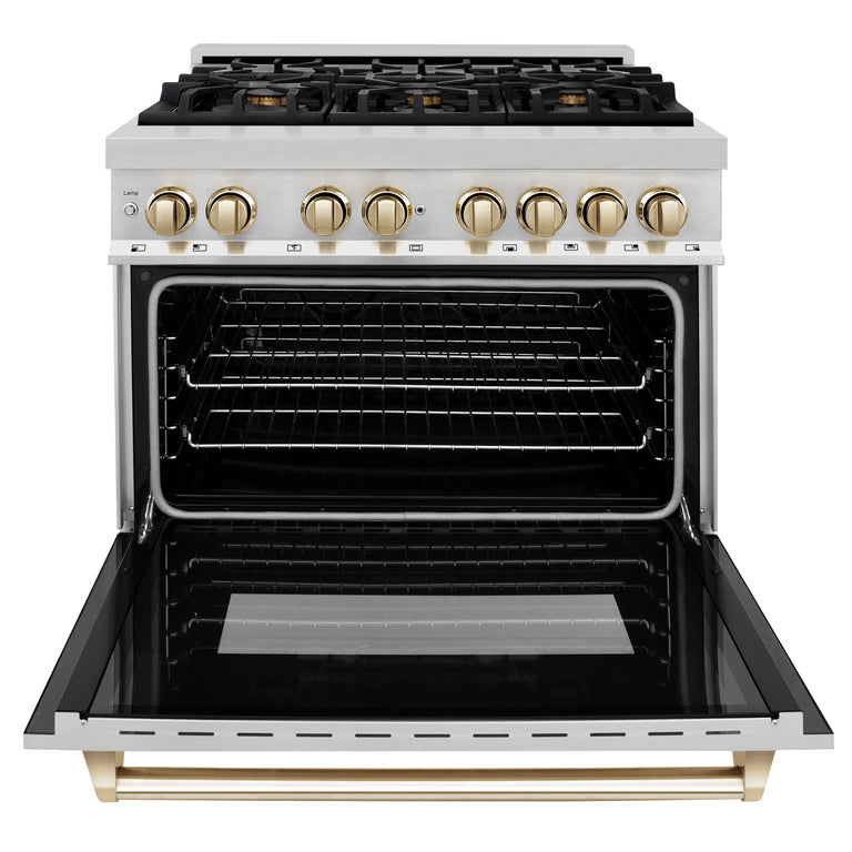 ZLINE Autograph Edition 36 4.6 Cu. ft. Dual Fuel Range with GAS Stove and Electric Oven in Stainless Steel with Gold Accents (RAZ-36-G)