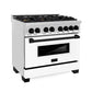 ZLINE Autograph 36" 4.6 cu. ft. Dual Fuel Range with White Matte Door and Black Matte Accents, RAZ-WM-36-MB