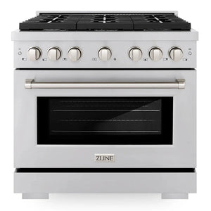 ZLINE Appliance Package - 36" Gas Range, Range Hood, 36" Refrigerator with Ice Maker, 24" Microwave Drawer and Dishwasher in Stainless Steel