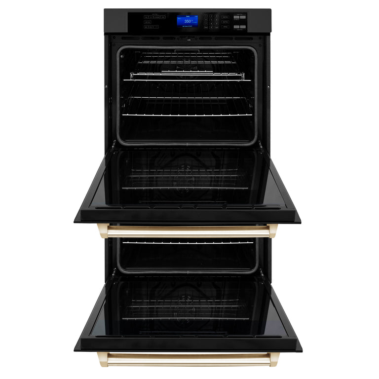 ZLINE 30 In. Autograph Edition Double Wall Oven with Self Clean and True Convection in Black Stainless Steel and Gold, AWDZ-30-BS-G
