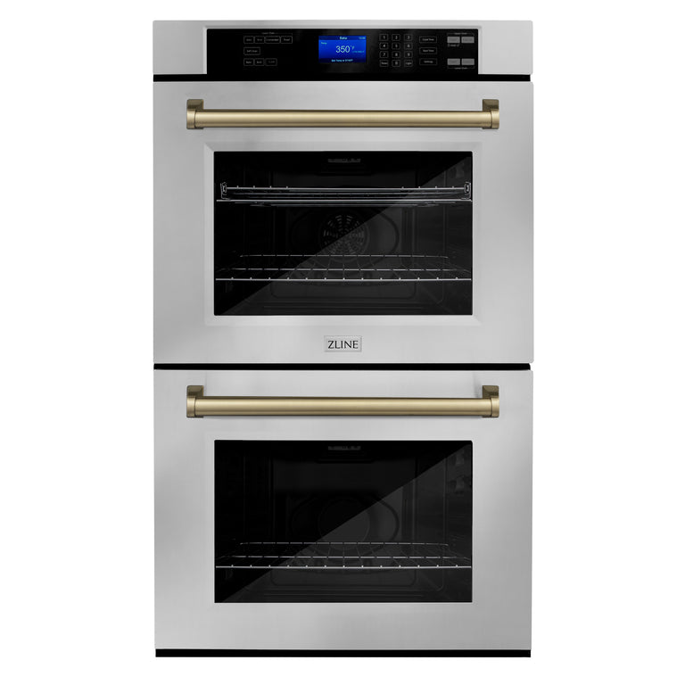 ZLINE 30 In. Autograph Edition Double Wall Oven with Self Clean and True Convection in Stainless Steel and Champagne Bronze, AWDZ-30-CB