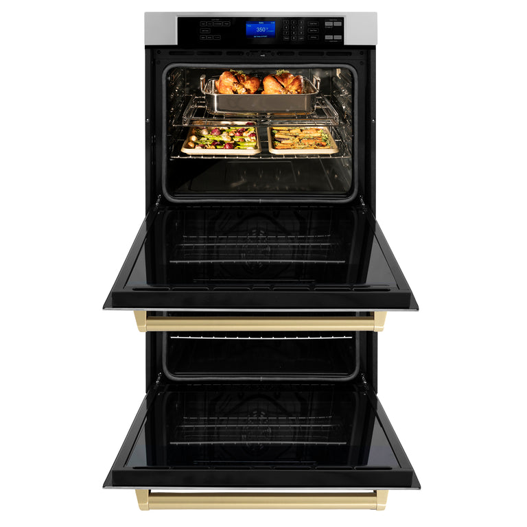 ZLINE 30 In. Autograph Edition Double Wall Oven with Self Clean and True Convection in Stainless Steel and Champagne Bronze, AWDZ-30-CB