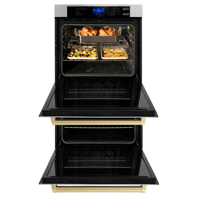 ZLINE 30 In. Autograph Edition Double Wall Oven with Self Clean and True Convection in Stainless Steel and Gold, AWDZ-30-G