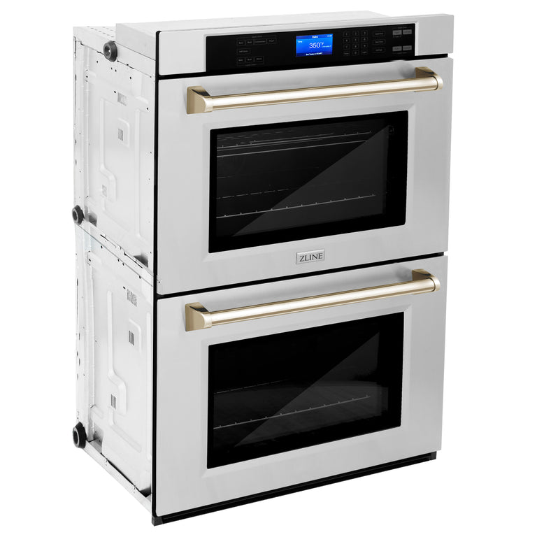 ZLINE 30 In. Autograph Edition Double Wall Oven with Self Clean and True Convection in Stainless Steel and Gold, AWDZ-30-G