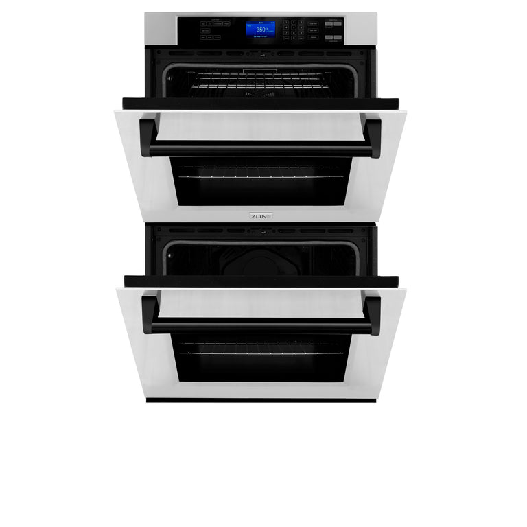 ZLINE 30 In. Autograph Edition Double Wall Oven with Self Clean and True Convection in Stainless Steel and Matte Black, AWDZ-30-MB