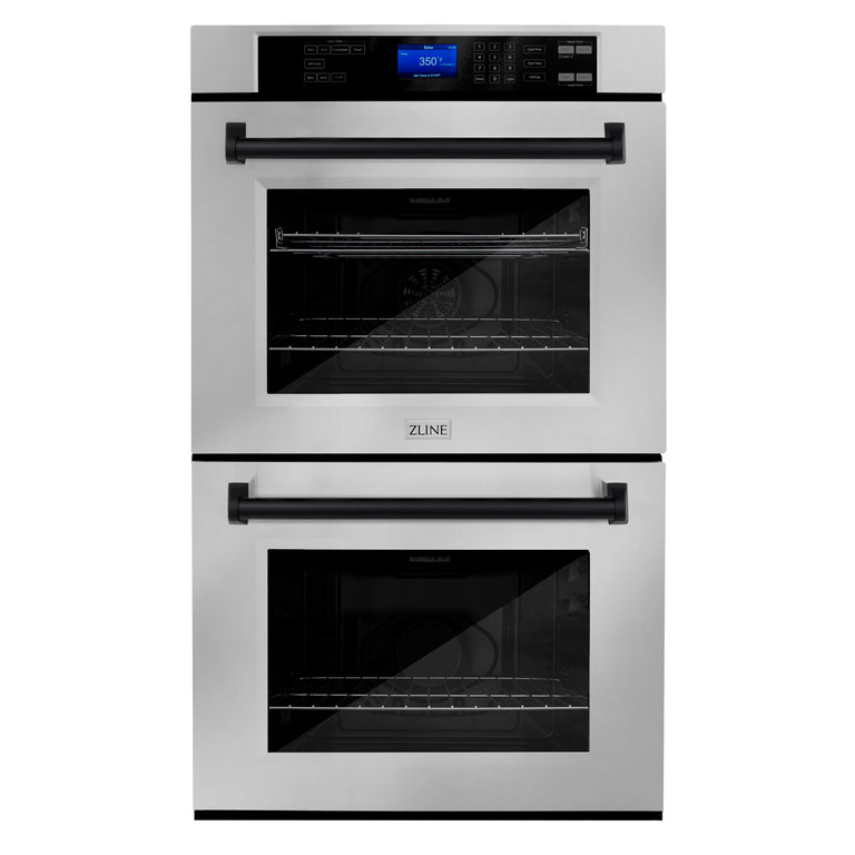 ZLINE 30 In. Autograph Edition Double Wall Oven with Self Clean and True Convection in Stainless Steel and Matte Black, AWDZ-30-MB