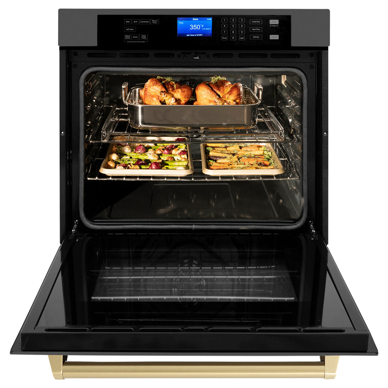 ZLINE 30 In. Autograph Edition Single Wall Oven with Self Clean and True Convection in Black Stainless Steel and Champagne Bronze, AWSZ-30-BS-CB