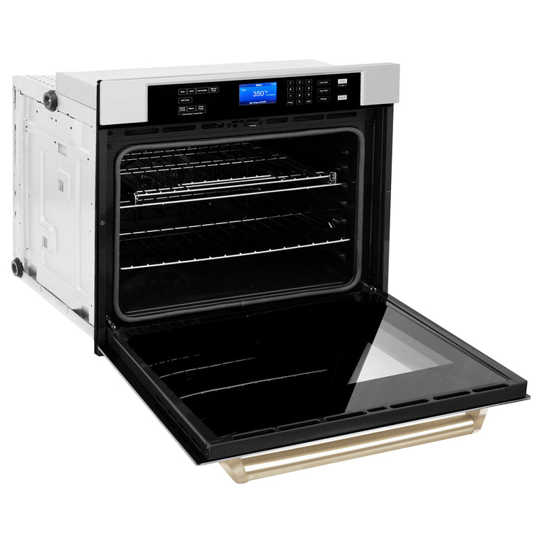 ZLINE 30 In. Autograph Edition Single Wall Oven with Self Clean and True Convection in Stainless Steel and Gold, AWSZ-30-G